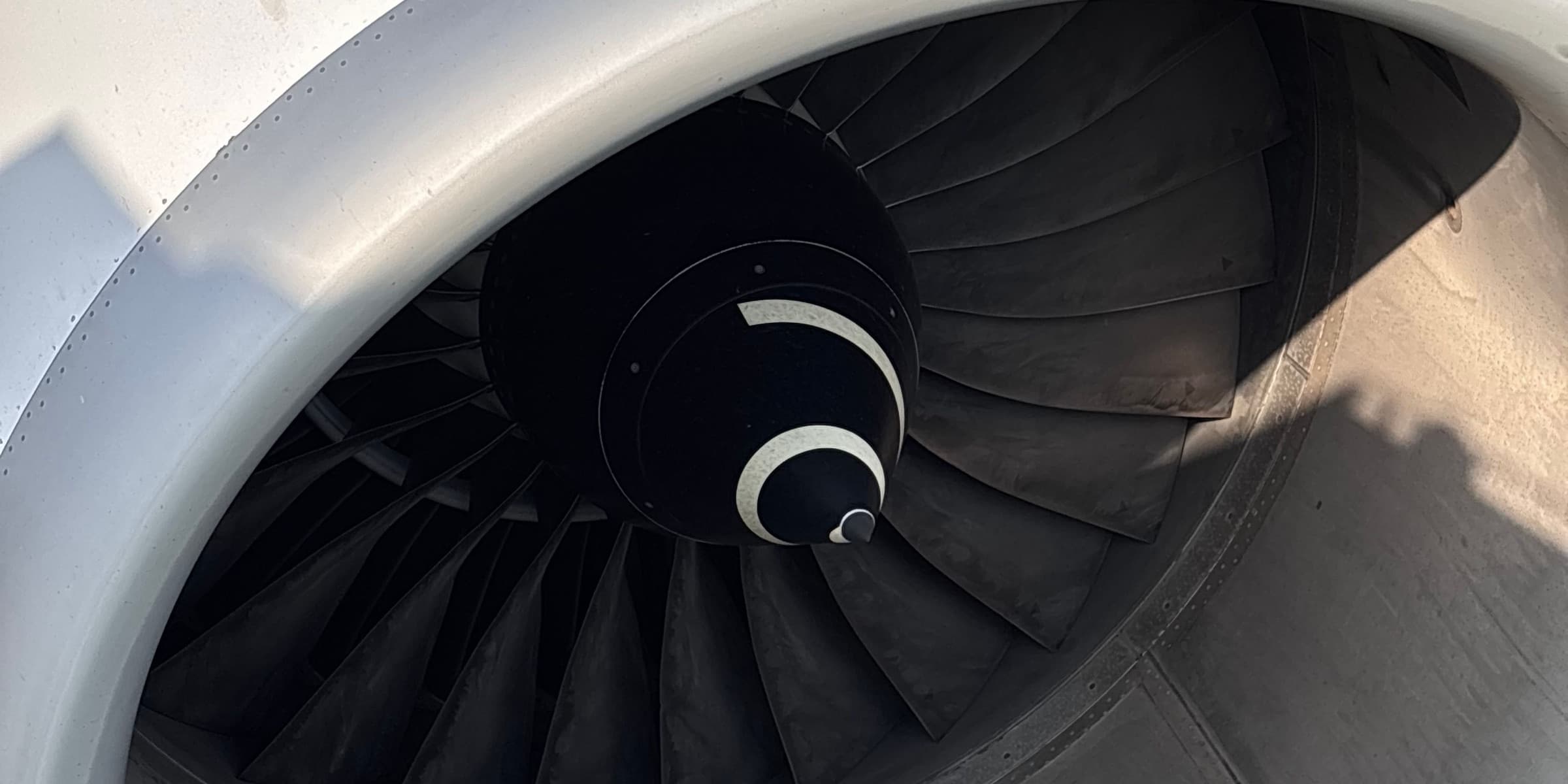 Close-up of a jet engine turbine